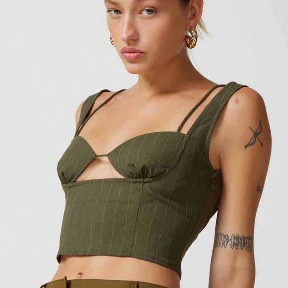 Odette olive green pinstriped crop top